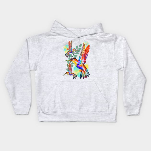 Hummingbird Watercolor Art Floral Pattern Kids Hoodie by BluedarkArt